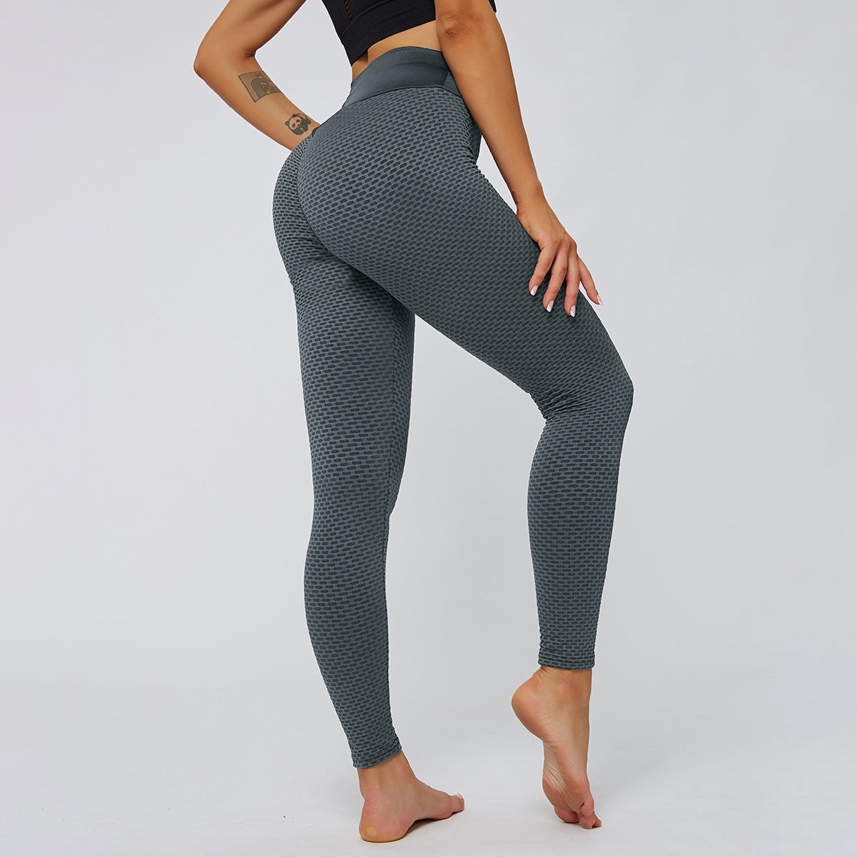 Women's High Waist Honeycomb Leggings Tummy Control Scrunched Booty Leggings Workout Running Butt Lift Textured Tights