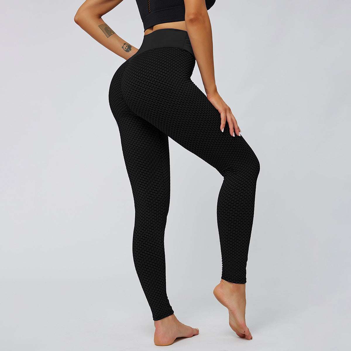 Women's High Waist Honeycomb Leggings Tummy Control Scrunched Booty Leggings Workout Running Butt Lift Textured Tights