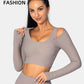 Women's Sexy Off Shoulder Long Sleeve T-Shirt Solid Slim Fit Tees