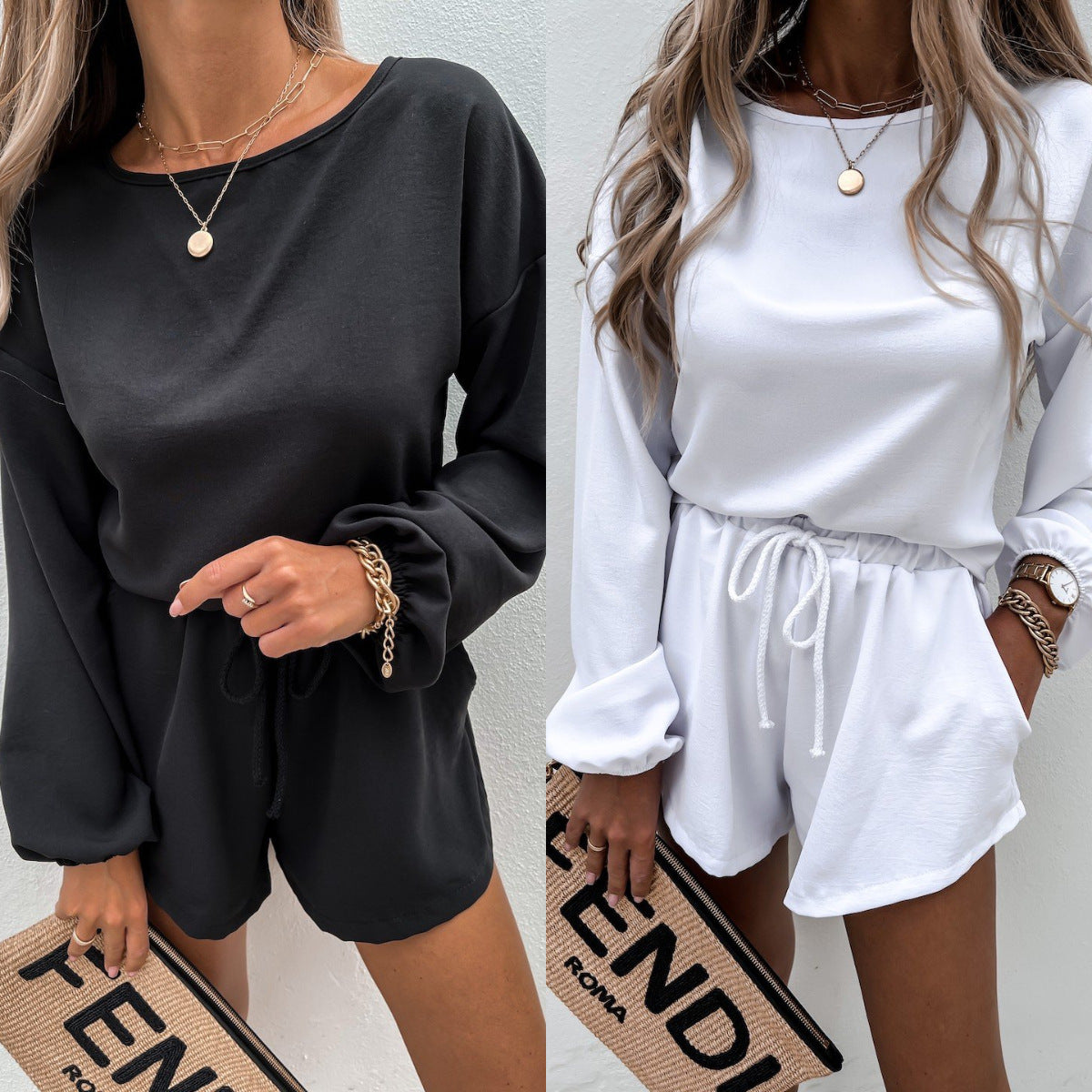 Women's loose fashion sports  Sleeve Lounge Sets Casual Top and Shorts 2 Piece Outfits Sweatsuit