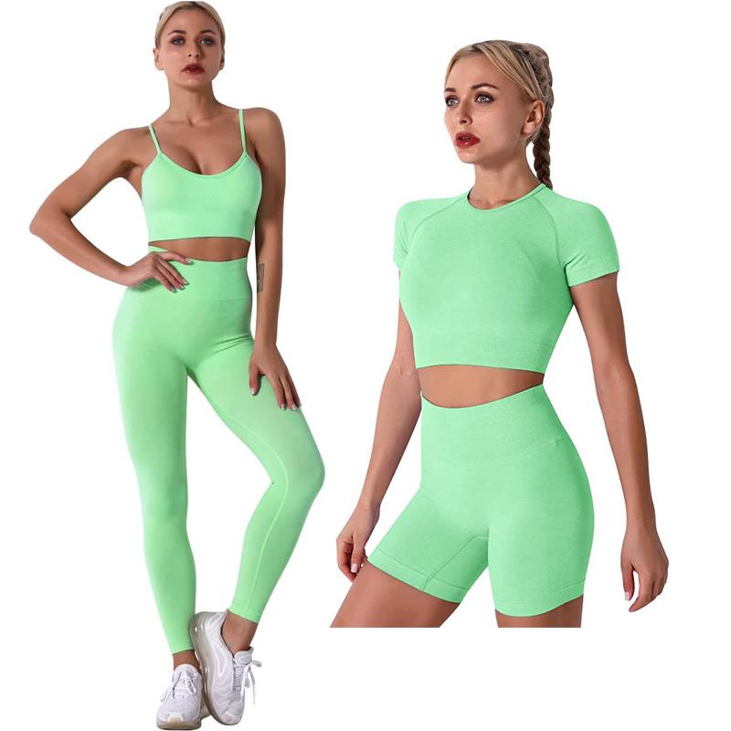 Yoga Suit Women's Seamless Solid Color 4 Piece Long Sleeve Crop Top Tracksuit for Fitness Women's Activewear