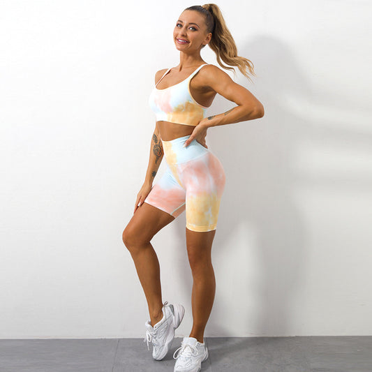 Womens Tie Dye Butt Lifting High Waisted Seamless Bike Shorts for Gym Workout Yoga Running