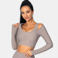 Women's Sexy Off Shoulder Long Sleeve T-Shirt Solid Slim Fit Tees